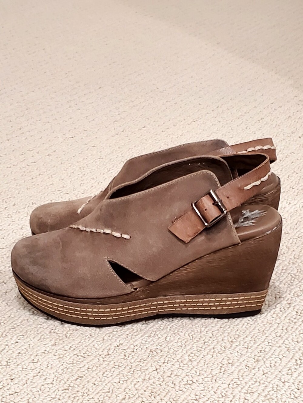 Antelope Brown Hand-Weathered Leather Slingback Wedge Clog Sandal 8.5/9, NWOT